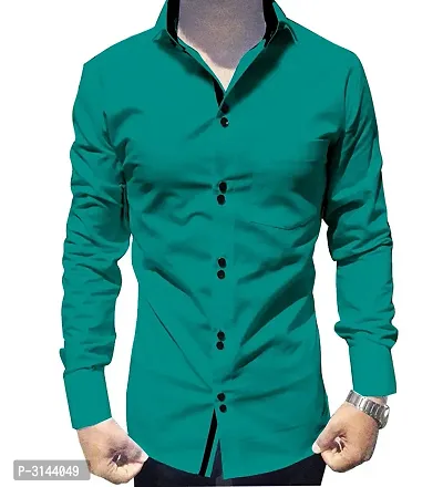 Men's Green Cotton Long Sleeves Solid Slim Fit Casual Shirt-thumb0