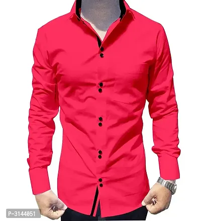 Men's Pink Cotton Long Sleeves Solid Slim Fit Casual Shirt
