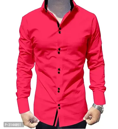 Men's Pink Cotton Long Sleeves Solid Slim Fit Casual Shirt-thumb0