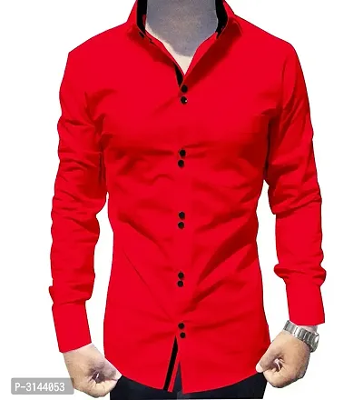 Men's Red Cotton Long Sleeves Solid Slim Fit Casual Shirt