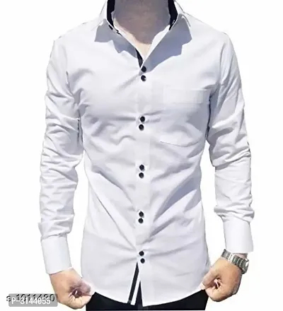 Men's White Cotton Long Sleeves Solid Slim Fit Casual Shirt-thumb0