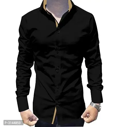 Men's Black Cotton Long Sleeves Solid Slim Fit Casual Shirt-thumb0