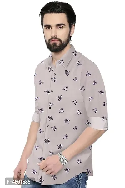 Stylish Grey Printed Cotton Casual Shirt For Men-thumb3