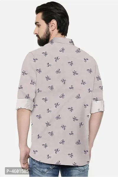 Stylish Grey Printed Cotton Casual Shirt For Men-thumb2