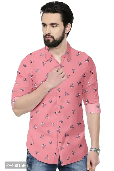 Stylish Peach Printed Cotton Casual Shirt For Men