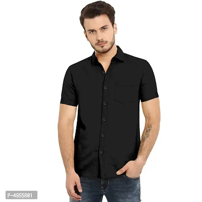 Amazing Black Cotton Solid Casual Shirts For Men