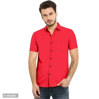 Amazing Red Cotton Solid Casual Shirts For Men-thumb0
