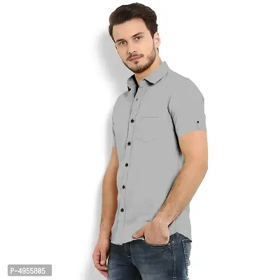 Amazing Grey Cotton Solid Casual Shirts For Men-thumb3