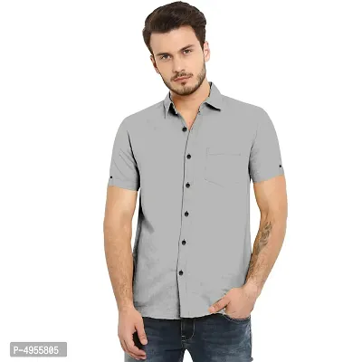 Amazing Grey Cotton Solid Casual Shirts For Men-thumb0
