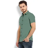 Amazing Green Cotton Solid Casual Shirts For Men-thumb2