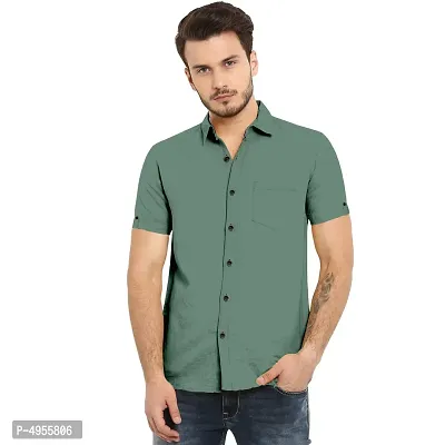 Amazing Green Cotton Solid Casual Shirts For Men