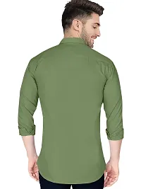 Reliable Green Cotton Blend Solid Long Sleeves Casual Shirt For Men-thumb3