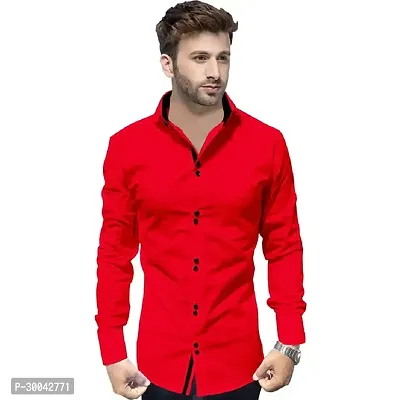 Reliable Red Cotton Blend Solid Long Sleeves Casual Shirt For Men-thumb0