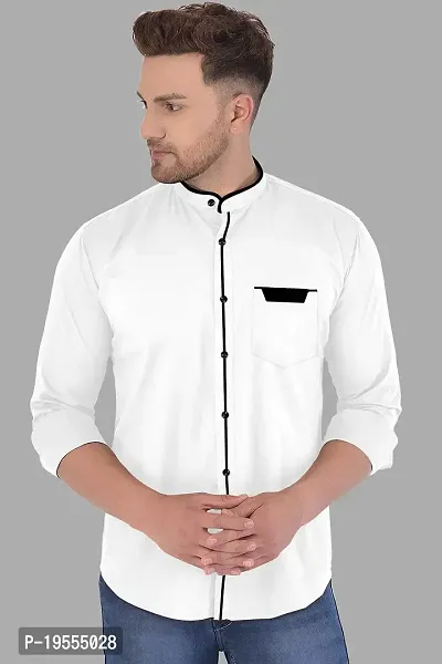 P  V Creations Men Slim Fit Solid Stand Collar Shirt (CHNS)-thumb0