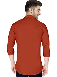 Reliable Red Cotton Blend Solid Long Sleeves Casual Shirt For Men-thumb1