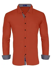 Reliable Red Cotton Blend Solid Long Sleeves Casual Shirt For Men-thumb3