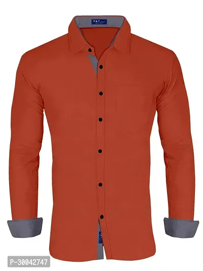 Reliable Red Cotton Blend Solid Long Sleeves Casual Shirt For Men-thumb4