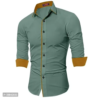 Reliable Green Cotton Solid Long Sleeves Casual Shirt For Men