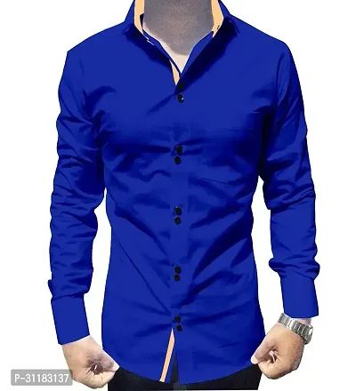 Elegant Cotton Blend Solid Long Sleeves Casual Shirts For Men-thumb0