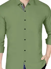 Reliable Green Cotton Blend Solid Long Sleeves Casual Shirt For Men-thumb1