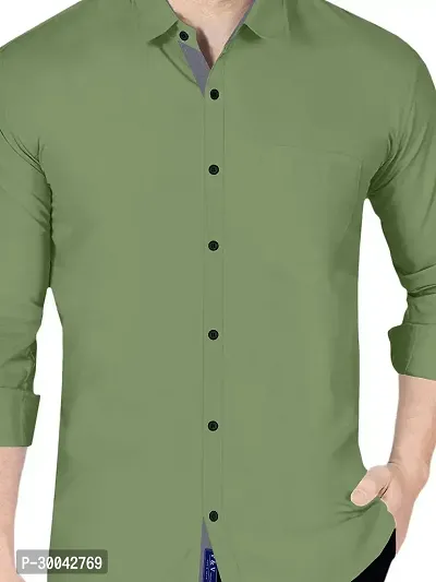 Reliable Green Cotton Blend Solid Long Sleeves Casual Shirt For Men-thumb2