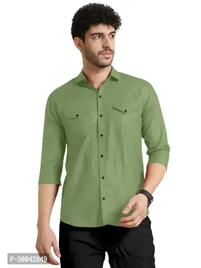 Reliable Green Cotton Blend Solid Long Sleeves Casual Shirt For Men-thumb0