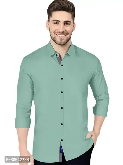 Reliable Green Cotton Blend Solid Long Sleeves Casual Shirt For Men-thumb0