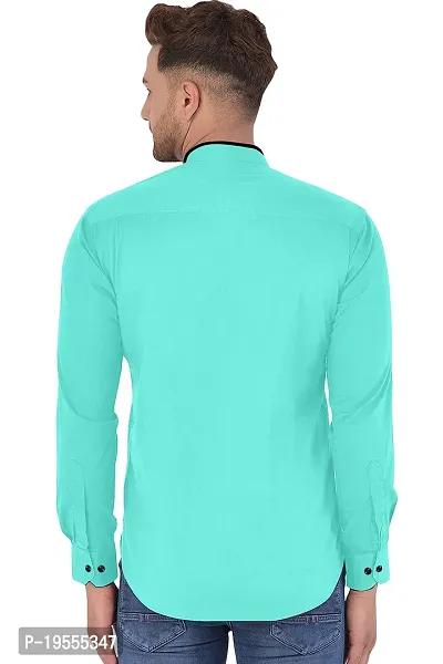 P  V Creations Men Slim Fit Solid Stand Collar Shirt (CHNS)-thumb2
