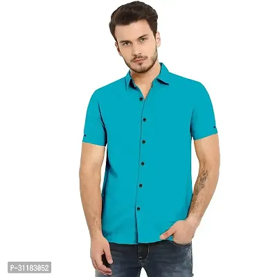 Elegant Cotton Blend Solid Short Sleeves Casual Shirts For Men