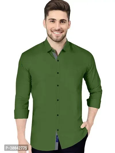 Reliable Green Cotton Blend Solid Long Sleeves Casual Shirt For Men-thumb0