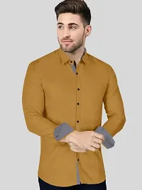 Reliable Yellow Cotton Blend Solid Long Sleeves Casual Shirt For Men-thumb3