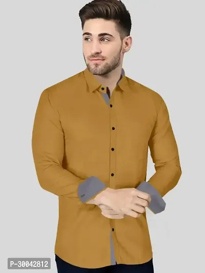 Reliable Yellow Cotton Blend Solid Long Sleeves Casual Shirt For Men-thumb4