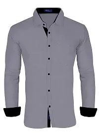 Reliable Grey Cotton Blend Solid Long Sleeves Casual Shirt For Men-thumb3