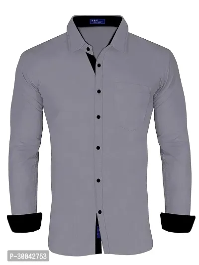 Reliable Grey Cotton Blend Solid Long Sleeves Casual Shirt For Men-thumb4