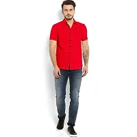 Reliable Red Cotton Blend Solid Short Sleeves Casual Shirt For Men-thumb1