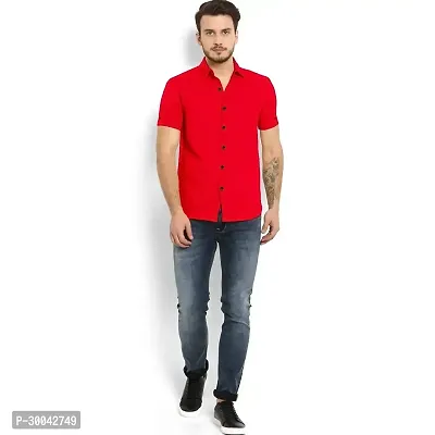 Reliable Red Cotton Blend Solid Short Sleeves Casual Shirt For Men-thumb2