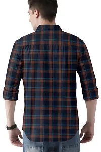 Reliable Blue Cotton Blend Checked Long Sleeves Casual Shirt For Men-thumb2