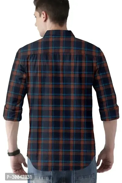 Reliable Blue Cotton Blend Checked Long Sleeves Casual Shirt For Men-thumb3