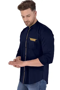 P  V Creations Men Slim Fit Solid Stand Collar Shirt (CHNS)-thumb3