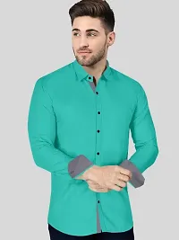 Reliable Green Cotton Blend Solid Long Sleeves Casual Shirt For Men-thumb3