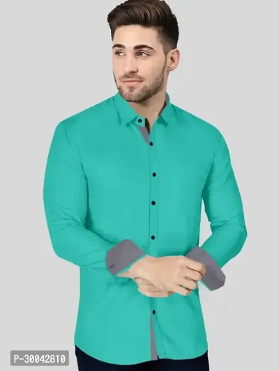 Reliable Green Cotton Blend Solid Long Sleeves Casual Shirt For Men-thumb4