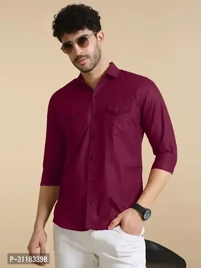 Elegant Cotton Blend Solid Long Sleeves Casual Shirts For Men-thumb0