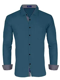 Reliable Blue Cotton Blend Solid Long Sleeves Casual Shirt For Men-thumb2