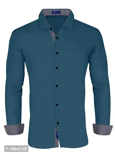 Reliable Blue Cotton Blend Solid Long Sleeves Casual Shirt For Men-thumb3