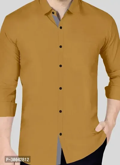 Reliable Yellow Cotton Blend Solid Long Sleeves Casual Shirt For Men-thumb3