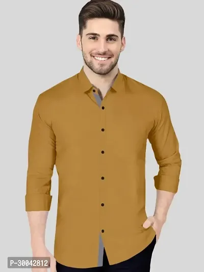 Reliable Yellow Cotton Blend Solid Long Sleeves Casual Shirt For Men-thumb0