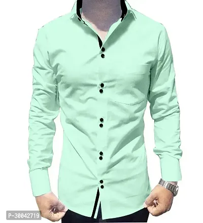 Reliable Green Cotton Blend Solid Long Sleeves Casual Shirt For Men-thumb0