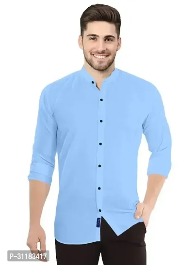 Elegant Cotton Blend Solid Long Sleeves Casual Shirts For Men-thumb0