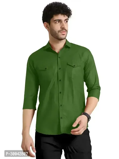 Reliable Green Cotton Blend Solid Long Sleeves Casual Shirt For Men-thumb0