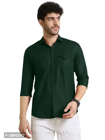 Reliable Green Cotton Blend Solid Long Sleeves Casual Shirt For Men